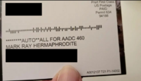 Example of a letter addressed to "Mark Ray Hermaphrodite"